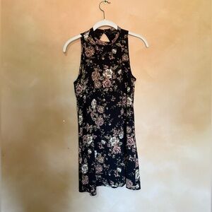 Black Sleeveless Floral Mini Dress